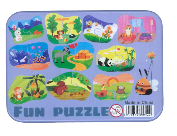 Puzzle Din Lemn In Cutie Metalica: Insecte Si Animale (10-in-1)