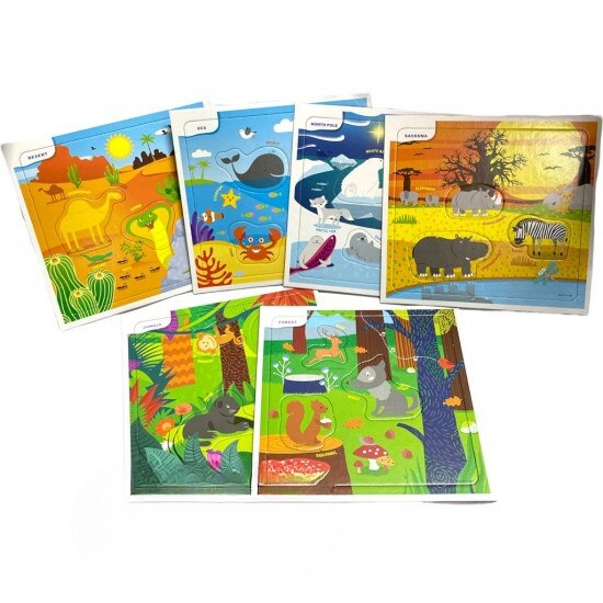 Асоциативен пъзел Animal Habitat (6 дъски, 18 части)