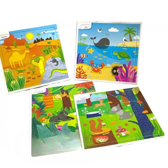 Асоциативен пъзел Animal Habitat (6 дъски, 18 части)