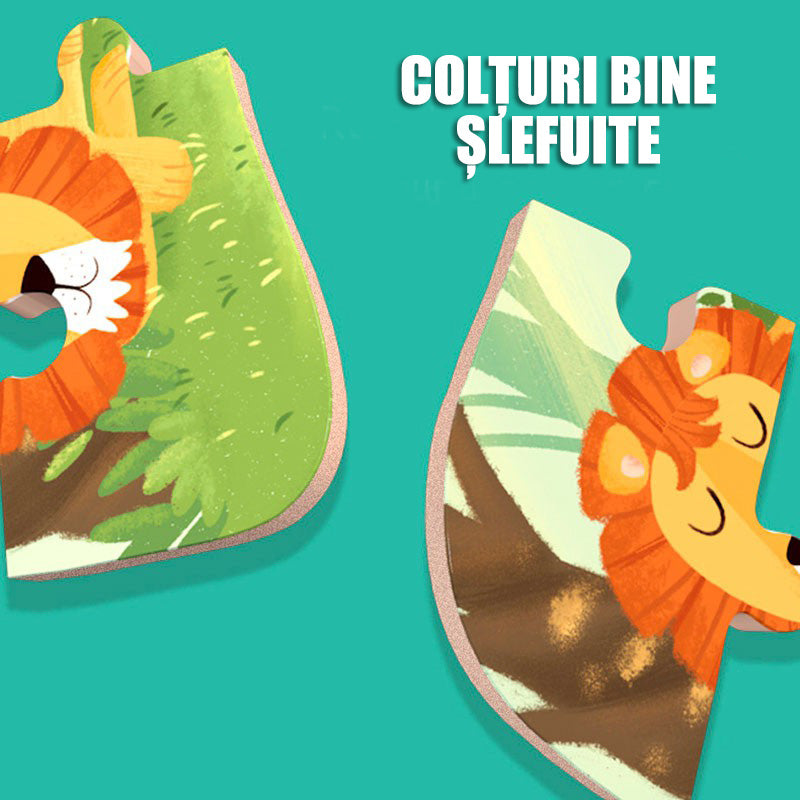 Puzzle Din Lemn In Cutie Metalica: Animale Jungla (5-in-1)