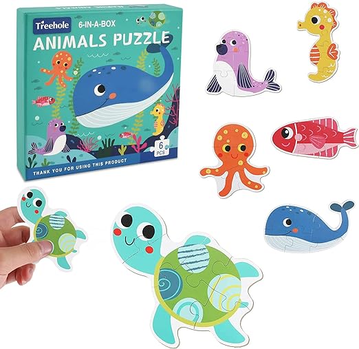 Treehole Set Puzzle Cu Piese Mari: Animale Marine (42 piese)