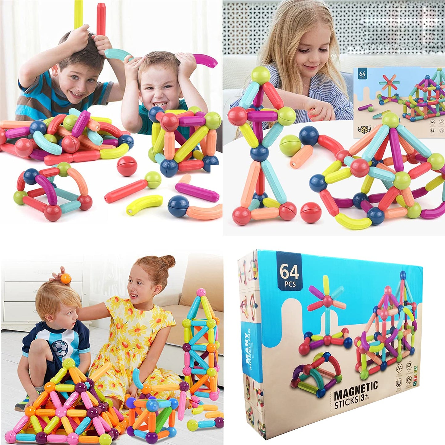 MAGNETIC STICKS: Joc STEM de Construit Magnetic (64 piese)