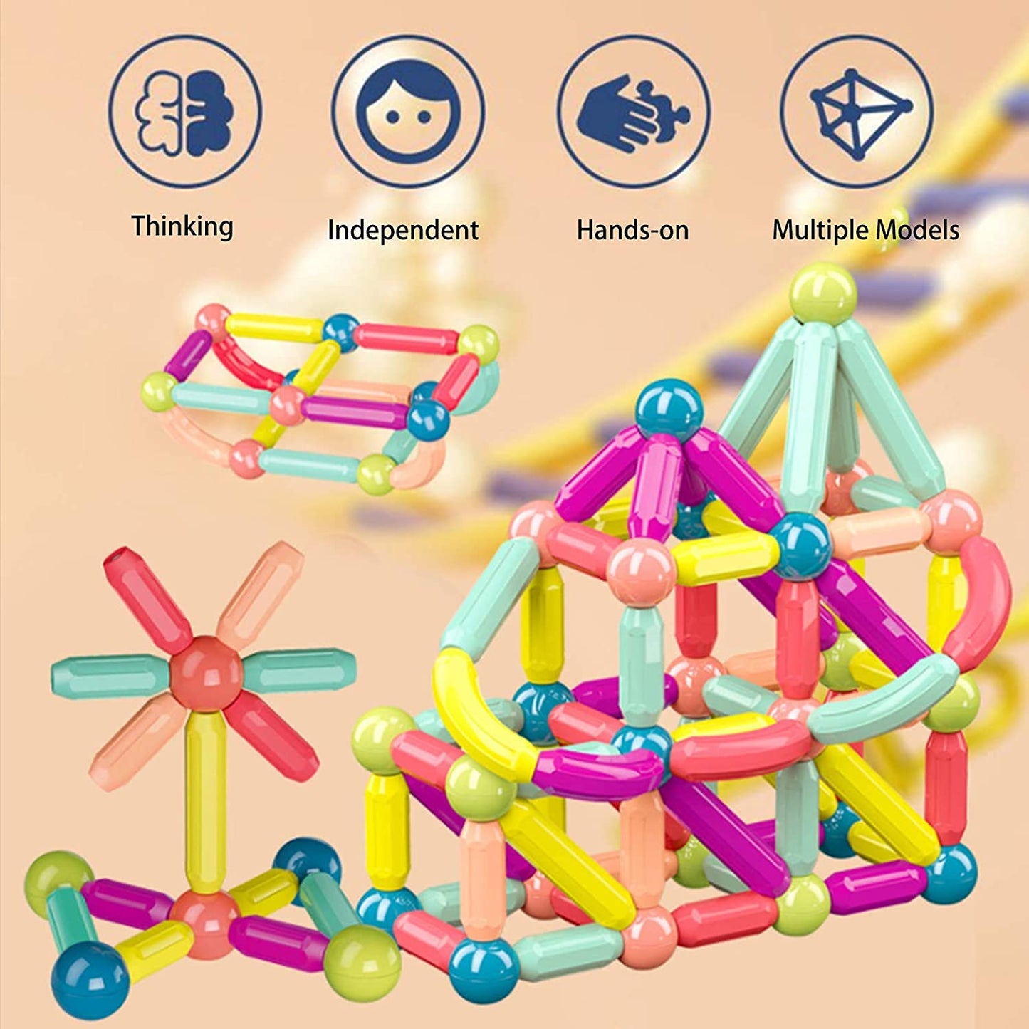 MAGNETIC STICKS: Joc STEM de Construit Magnetic (64 piese)