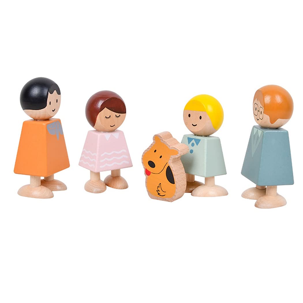 Set Figurine Din Lemn: Familia Cu Catelul (5 figurine)