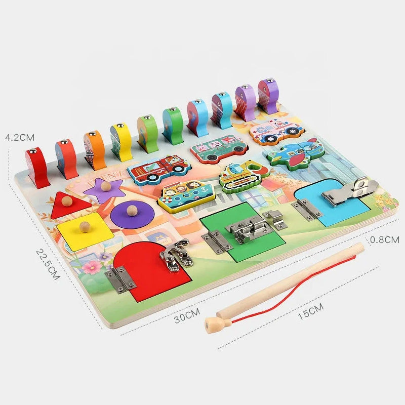 Joc Montessori Placa Senzoriala Cu Multiple Activitati (4-in-1)