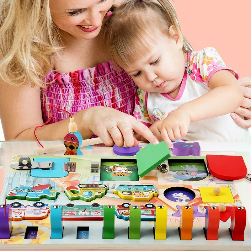 Joc Montessori Placa Senzoriala Cu Multiple Activitati (4-in-1)