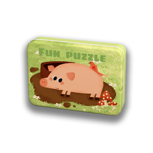 Puzzle Din Lemn In Cutie Metalica: Animale Domestice (5-in-1)