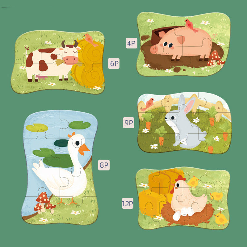 Puzzle Din Lemn In Cutie Metalica: Animale Domestice (5-in-1)