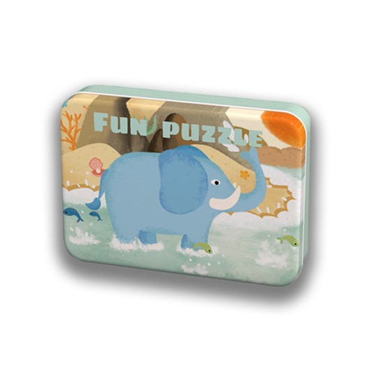 Puzzle Din Lemn In Cutie Metalica: Animale Jungla (5-in-1)